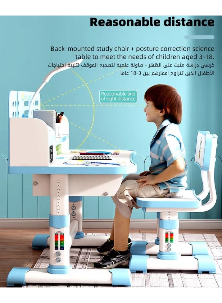HOOKOR Enlarged Kids Table and Chair Set, Kids Study Table, Multifunctional Children's Reading Study Activity Desk, Ergonomic Toddler Chairs, with Storage Drawer, Bookcase, Double Shelves, for School Student Writing Studying - Image 3