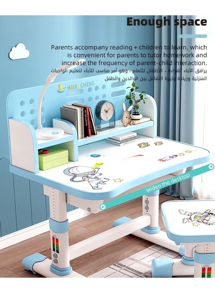 HOOKOR Enlarged Kids Table and Chair Set, Kids Study Table, Multifunctional Children's Reading Study Activity Desk, Ergonomic Toddler Chairs, with Storage Drawer, Bookcase, Double Shelves, for School Student Writing Studying - Image 5