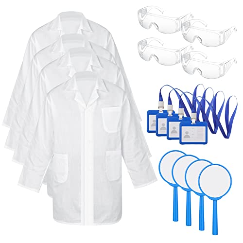 Tarpop 16 Pcs Lab Coat Costume Kit for Kids Doctor Coat Glasses ID Card for Projects Scientist Costume Halloween Christmas Cosplay XL - Image 1