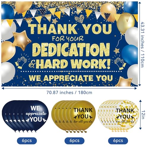 GOLDCROW We Appreciate You Decorations Navy Blue Gold Banner with 18pcs 12 Balloons Thank You Backdrop for Employee Staff Teacher Doctors Nurse Pastor Volunteer Appreciation Week Party Decor - Image 5