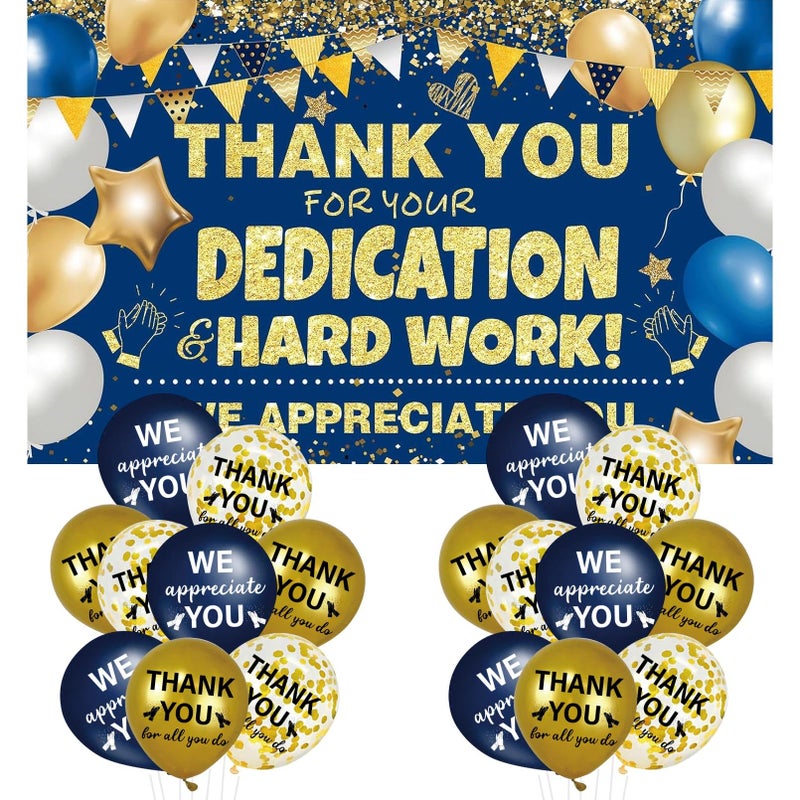 GOLDCROW We Appreciate You Decorations Navy Blue Gold Banner with 18pcs 12 Balloons Thank You Backdrop for Employee Staff Teacher Doctors Nurse Pastor Volunteer Appreciation Week Party Decor - Image 3
