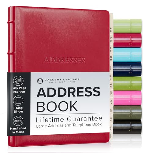 Gallery Leather Large Address Book with Alphabetical Tabs up to 480 Records, Leather Notebook Hardcover, Telephone and Address Books - 9x7", Desk Address, Camden Red - Image 1