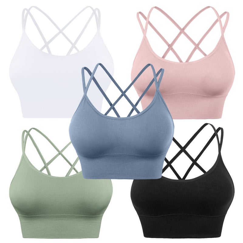 Evercute Cross Back Sport Bras Padded Strappy Criss Cross Cropped Bras for Yoga Workout Fitness Low Impact - Image 1