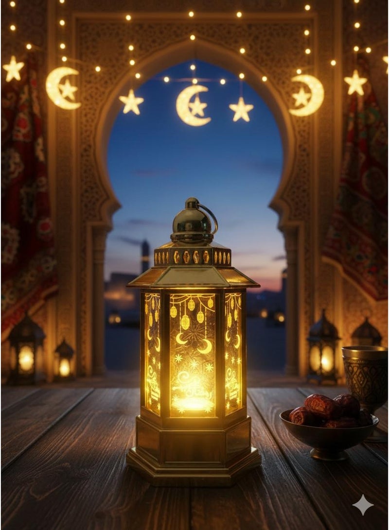 فانوس رمضان المضئ بعليقه  الفانوس الذهبي المزخرف ديكور فاخر للاحتفال مقاس 5*6 سم - Image 1