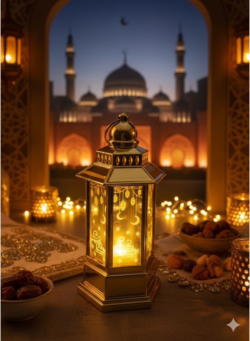 فانوس رمضان المضئ بعليقه  الفانوس الذهبي المزخرف ديكور فاخر للاحتفال مقاس 5*6 سم - Image 3