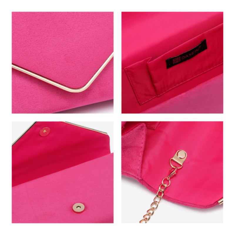 Dasein Ladies' Velvet Evening Clutch Handbag Formal Party Clutch For Women With Chain Strap (Rose) - Image 3
