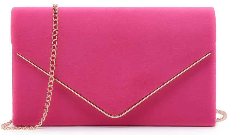 Dasein Ladies' Velvet Evening Clutch Handbag Formal Party Clutch For Women With Chain Strap (Rose) - Image 1