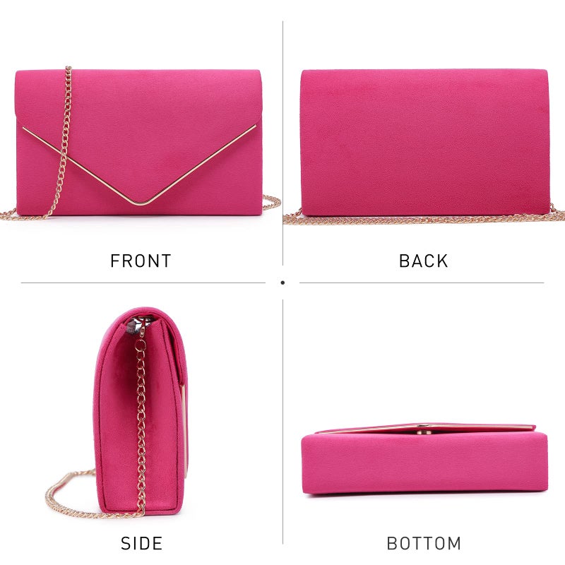 Dasein Ladies' Velvet Evening Clutch Handbag Formal Party Clutch For Women With Chain Strap (Rose) - Image 5