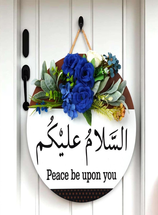 Dazingart أكاليل سلام من دازينجارت للباب الأمامي، لافتة باب إسلامية "السلام عليكم" مع ورود صناعية، ديكور حائط رمضاني، هدايا زينة عيد مبارك لحفلات المسلمين (أزرق) - Image 5