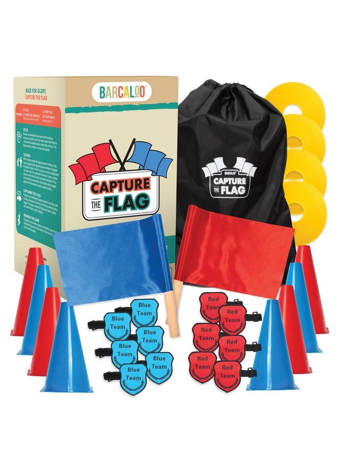 Barcaloo Capture The Flag, Traditional 12 Player Set with Real Wood Handle Flags & Arm Bands - Outdoor Yard Game for Family, Kids and Teens - Cool Birthday Gifts for Boys, Family Reunions, & Field Day - Image 1