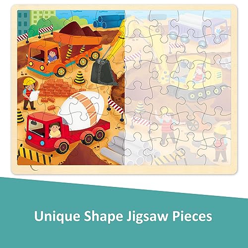 MoinKidz 48 Piece Puzzles for Kids Ages 48 Each Piece is Unique Construction Site Wooden Jigsaw Puzzle for 3 4 5 Year Old Toddlers Boys and Girls with Puzzle Tray - Image 5