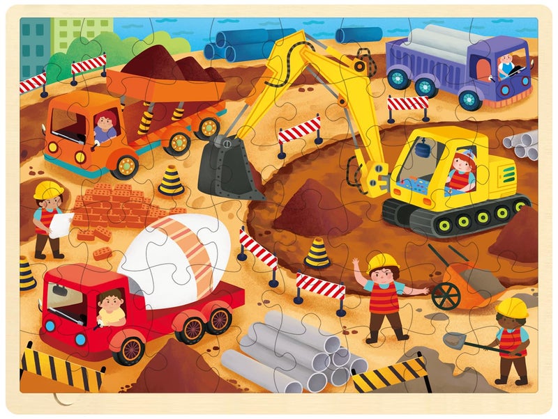 MoinKidz 48 Piece Puzzles for Kids Ages 48 Each Piece is Unique Construction Site Wooden Jigsaw Puzzle for 3 4 5 Year Old Toddlers Boys and Girls with Puzzle Tray - Image 3