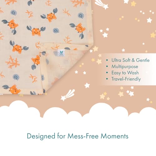 VAYA LY'L-Sun Baby Burp Cloth & Wash Cloth, Newborn Baby Essentials, Ultra-Soft & Quick Absorbent, 100% Cotton, Gentle on Baby’s Skin, Multipurpose Baby Towel for Newborn Babies, Color - Happy Crab - Image 4
