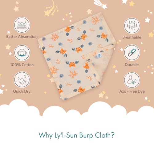 VAYA LY'L-Sun Baby Burp Cloth & Wash Cloth, Newborn Baby Essentials, Ultra-Soft & Quick Absorbent, 100% Cotton, Gentle on Baby’s Skin, Multipurpose Baby Towel for Newborn Babies, Color - Happy Crab - Image 3