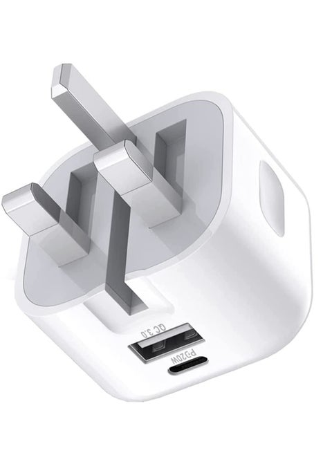 20W USB C Charger Block, 2-Ports [USB-C + USB] Charging Station, QC PD3.0 GaN Fast Charging Block, Type C Power Adapter for iPad Pro/iPhone/Samsung Note/Galaxy (Not with Cable)