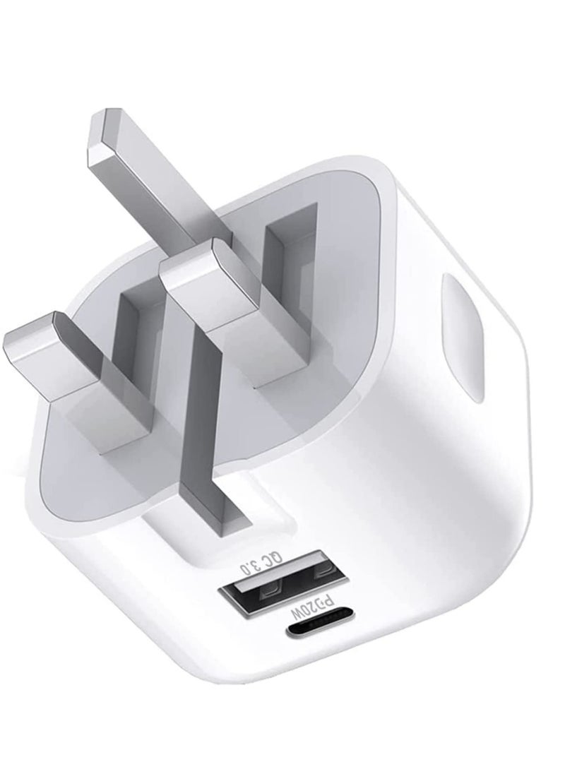 20W USB C Charger Block, 2-Ports [USB-C + USB] Charging Station, QC PD3.0 GaN Fast Charging Block, Type C Power Adapter for iPad Pro/iPhone/Samsung Note/Galaxy (Not with Cable)