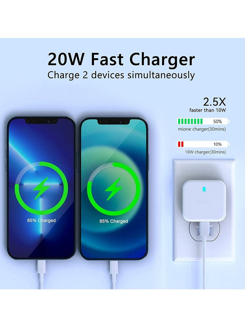 20W USB C Charger Block, 2-Ports [USB-C + USB] Charging Station, QC PD3.0 GaN Fast Charging Block, Type C Power Adapter for iPad Pro/iPhone/Samsung Note/Galaxy (Not with Cable)