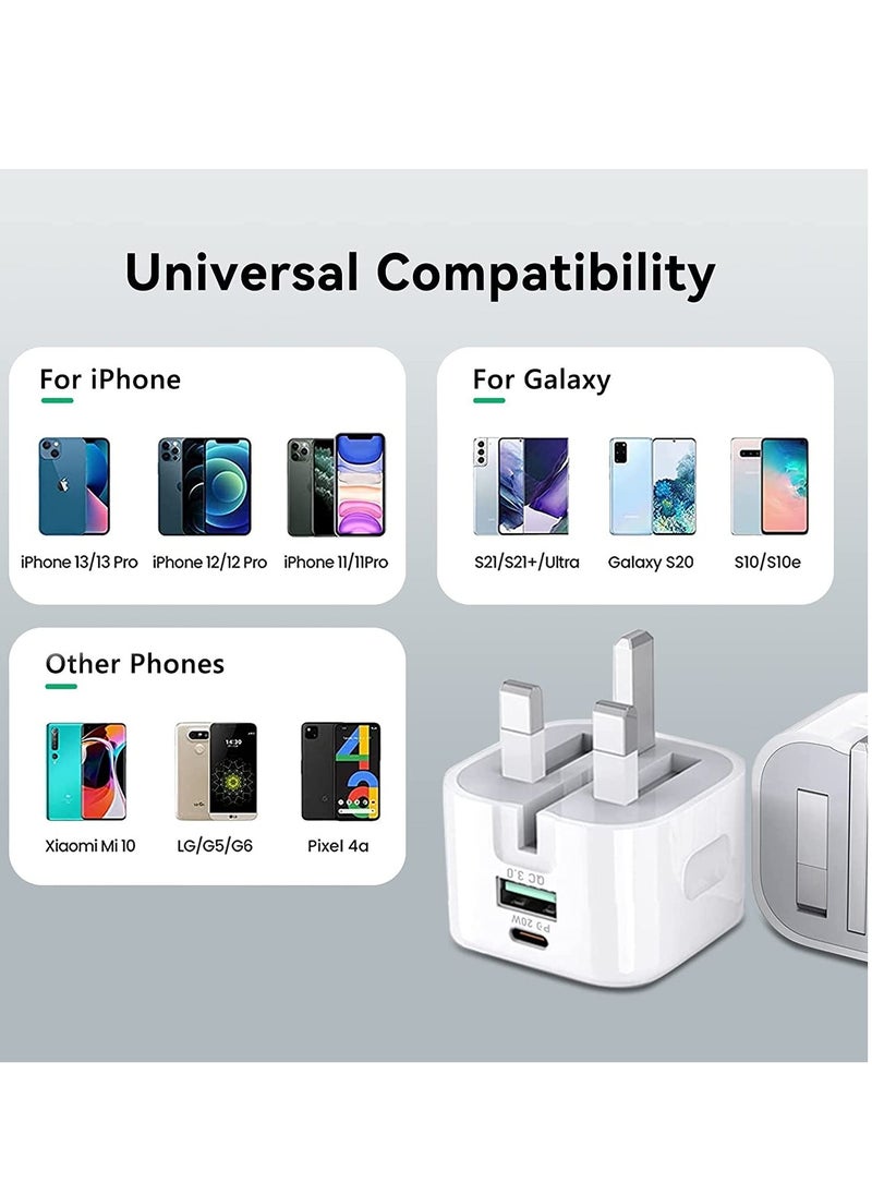 20W USB C Charger Block, 2-Ports [USB-C + USB] Charging Station, QC PD3.0 GaN Fast Charging Block, Type C Power Adapter for iPad Pro/iPhone/Samsung Note/Galaxy (Not with Cable)