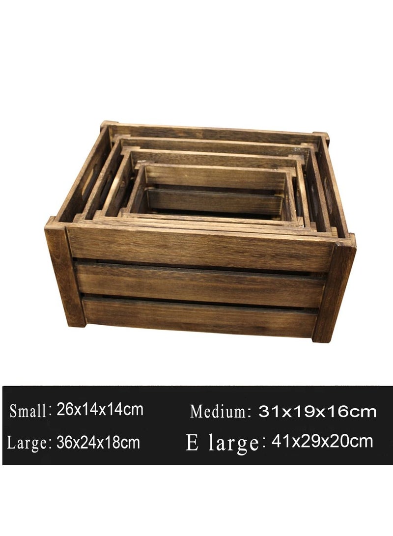LINGWEI Wooden Storage Crates With Handles Rustic Small Medium Large & E Large Size Decorative Wood Crate Natural Unfinished Home Basket Display Box(Set of 4) - Image 4