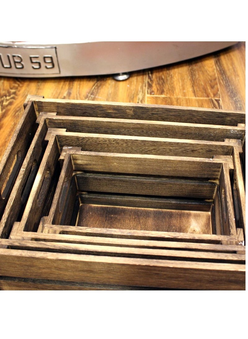 LINGWEI Wooden Storage Crates With Handles Rustic Small Medium Large & E Large Size Decorative Wood Crate Natural Unfinished Home Basket Display Box(Set of 4) - Image 3