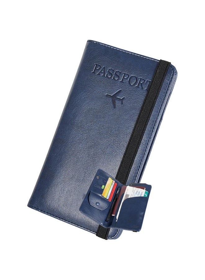 SYOSI Leather Passport Wallet, Multi-purpose Passport Holder Wallet for Women and Men with Phone Pocket, Coin Pocket, Passport Cover, Travel Document Holder for Travel, Business Trip (Blue) - Image 1