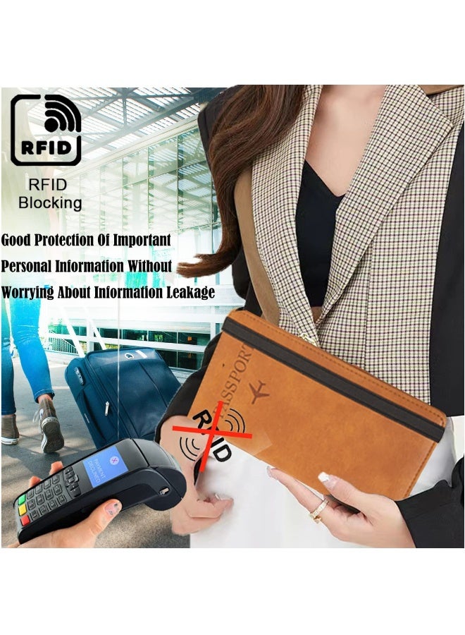 SYOSI Leather Passport Wallet, Multi-purpose Passport Holder Wallet for Women and Men with Phone Pocket, Coin Pocket, Passport Cover, Travel Document Holder for Travel, Business Trip (Blue) - Image 3