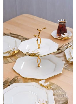 Glore Dolmabahçe Octagonal Cream Gold Gilded Glass Cookie Holder  - Image 1