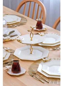 Glore Dolmabahçe Octagonal Cream Gold Gilded Glass Cookie Holder  - Image 2
