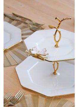 Glore Dolmabahçe Octagonal Cream Gold Gilded Glass Cookie Holder  - Image 3