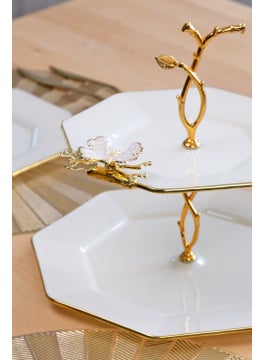 Glore Dolmabahçe Octagonal Cream Gold Gilded Glass Cookie Holder  - Image 4