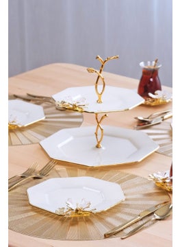 Glore Dolmabahçe Octagonal Cream Gold Gilded Glass Cookie Holder  - Image 5