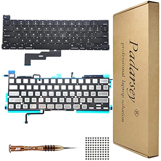 Padarsey REPLACEMENT BACKLIGHT BACKLIT KEYBOARD COMPATIBLE WITH MACBOOK PRO 13" A2338 2020 2022 KEYBOARD US LAYOUT WITH SCREWS AND SCREWDRIVER - Image 1