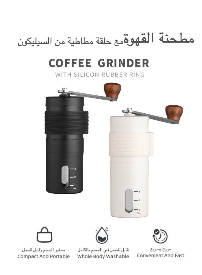 Manual Coffee Grinder with Adjustable Ceramic Burr – Upgraded 0.8mm 304 Stainless Steel – Hand Crank Coffee Mill with Silicone Sleeve – Portable and Washable – White  - Image 2