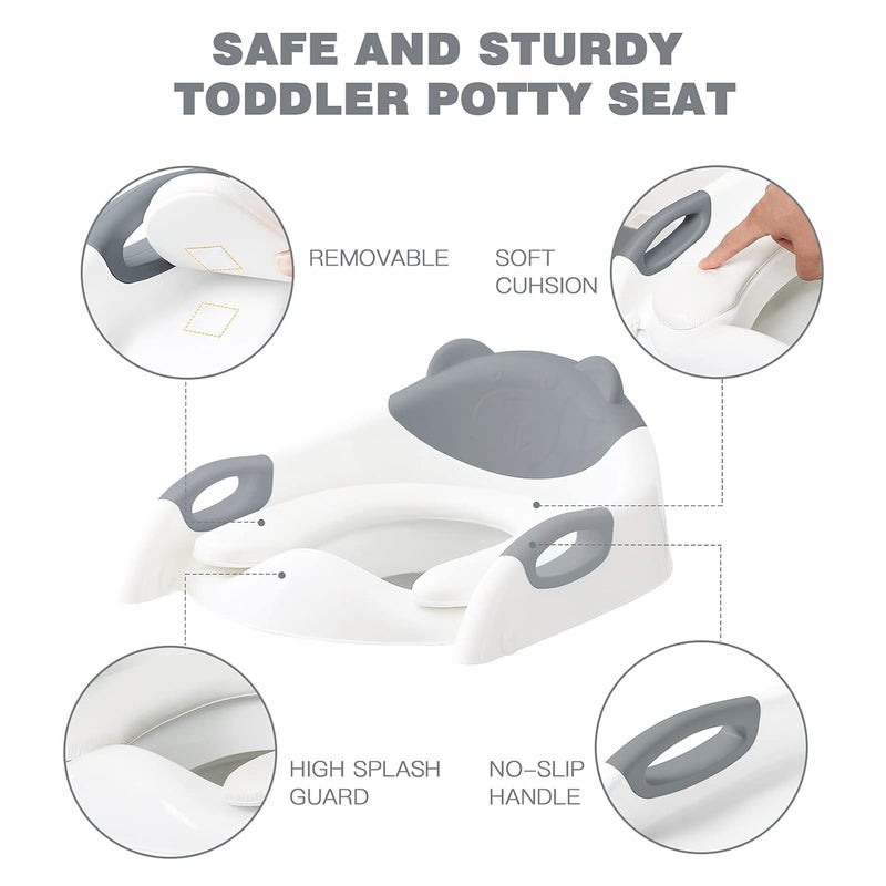 SKYROKU مقعد تدريب الحمام مع سلم خطوة SKYROKU لتدريب الأطفال على استخدام المرحاض للأولاد والبنات والصغار مقعد حمام مريح وآمن مع وسادات مضادة للانزلاق سلم رمادي - Image 3