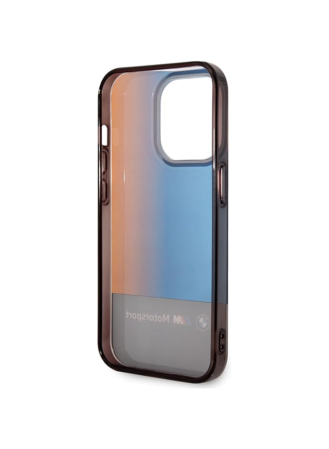 BMW Motorsport Collection PC/TPU IML Case With Printed Middle Tricolor Fading Stripe, Full Cover Protection, Anti-Scratch, Compatible with iPhone 14 Pro Max - Black