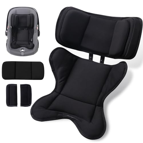 TinlyFinly Infant Insert Compatible with Doona Graco Britax Chicco Evenflo Car Seat Adjustable Baby Head Body Support Cushion for Newborn to Toddler Fits Infant Car Seat and Stroller Black - Image 1