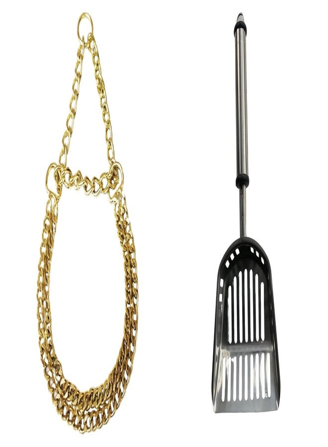 Penta Paws 2 Layer Dog Choke Chain Martingale Golden Collar -24 Inch and Multifunctional Stainless Steel Cats Litter Scoop,Cat,Dog Waste - Silver(Pack of 1 Pc)