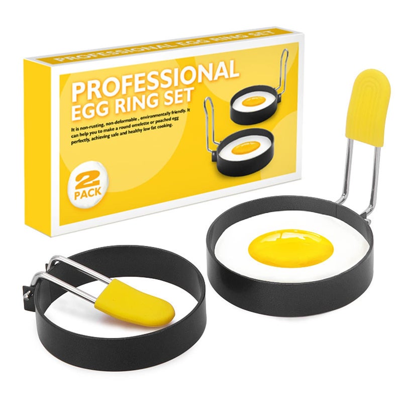 Trifecta Egg Ring for Frying Eggs Round Egg Shaper Mold with Anti-Scald Handle Non-Stick Egg Cooker Ring 2pcs - Image 1