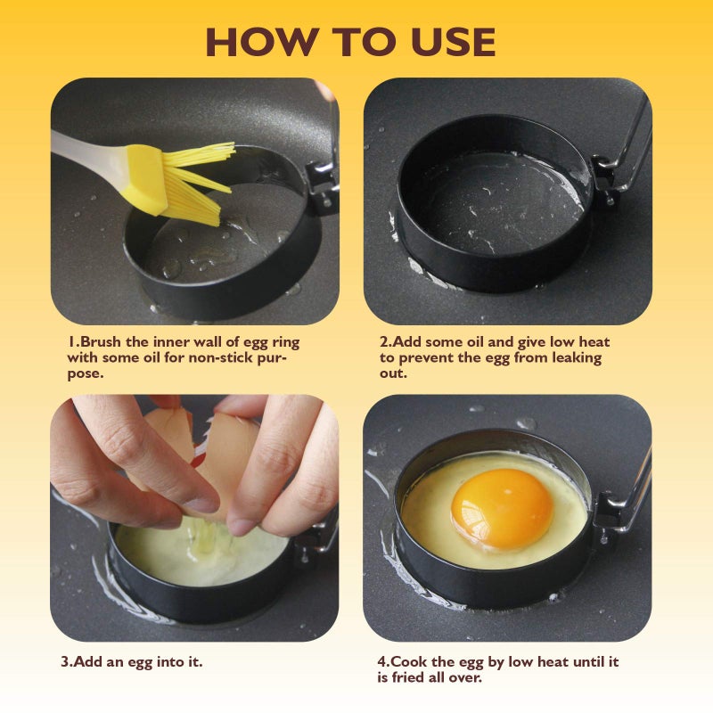 Trifecta Egg Ring for Frying Eggs Round Egg Shaper Mold with Anti-Scald Handle Non-Stick Egg Cooker Ring 2pcs - Image 5