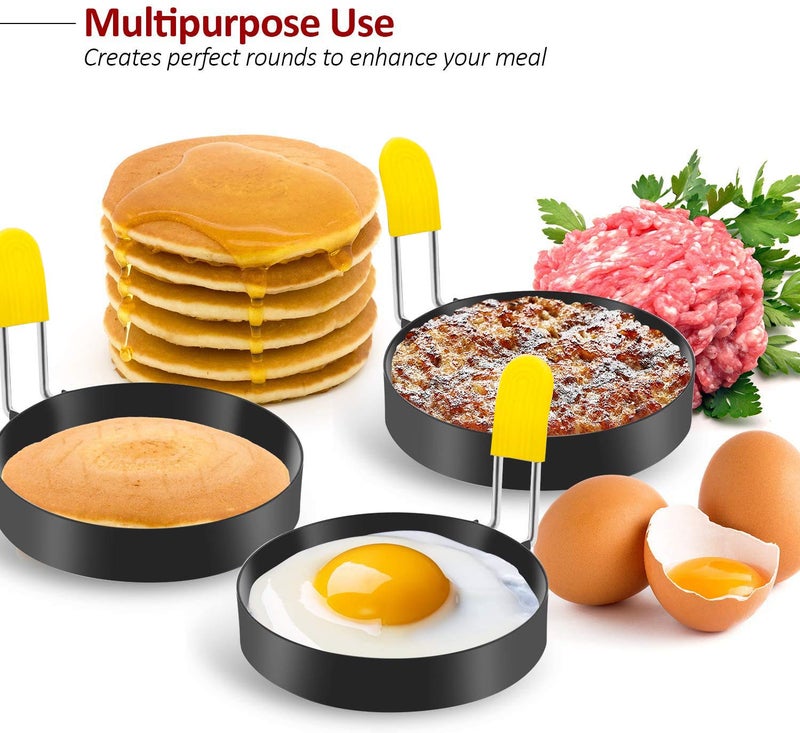 Trifecta Egg Ring for Frying Eggs Round Egg Shaper Mold with Anti-Scald Handle Non-Stick Egg Cooker Ring 2pcs - Image 3