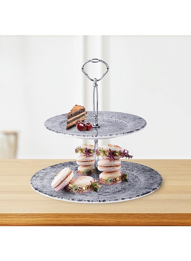 EDESSA Ginko Porcelain Ceramic 2 Tier Cake Stand 20Cm Plus 27Cm Elegant And Functional Display For Cakes And Desserts - Image 1