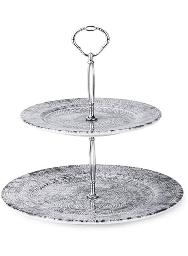 EDESSA Ginko Porcelain Ceramic 2 Tier Cake Stand 20Cm Plus 27Cm Elegant And Functional Display For Cakes And Desserts - Image 2