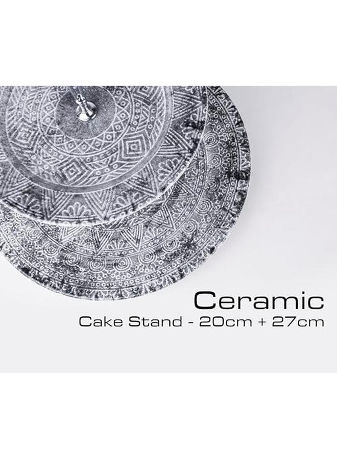 EDESSA Ginko Porcelain Ceramic 2 Tier Cake Stand 20Cm Plus 27Cm Elegant And Functional Display For Cakes And Desserts - Image 3