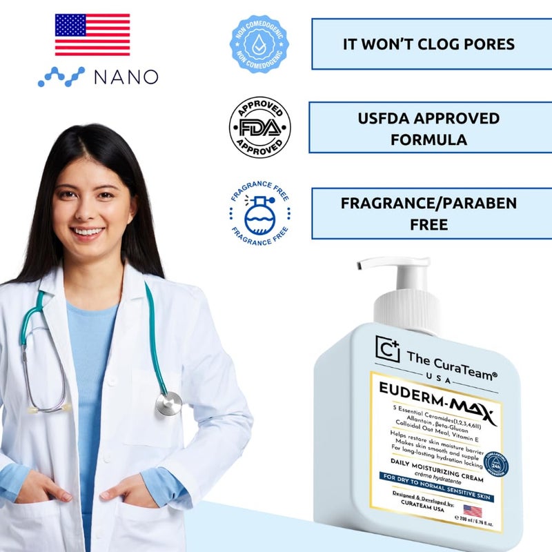 The CuraTeam The Cura Team Daily Moisturizer Cream USFDA Approved with 5 Ceramides  Hyaluronic Acid  Beta Glucan  Hydrating Face Moisturizer for Dry to Normal Sensitive Skin  200ml - Image 2