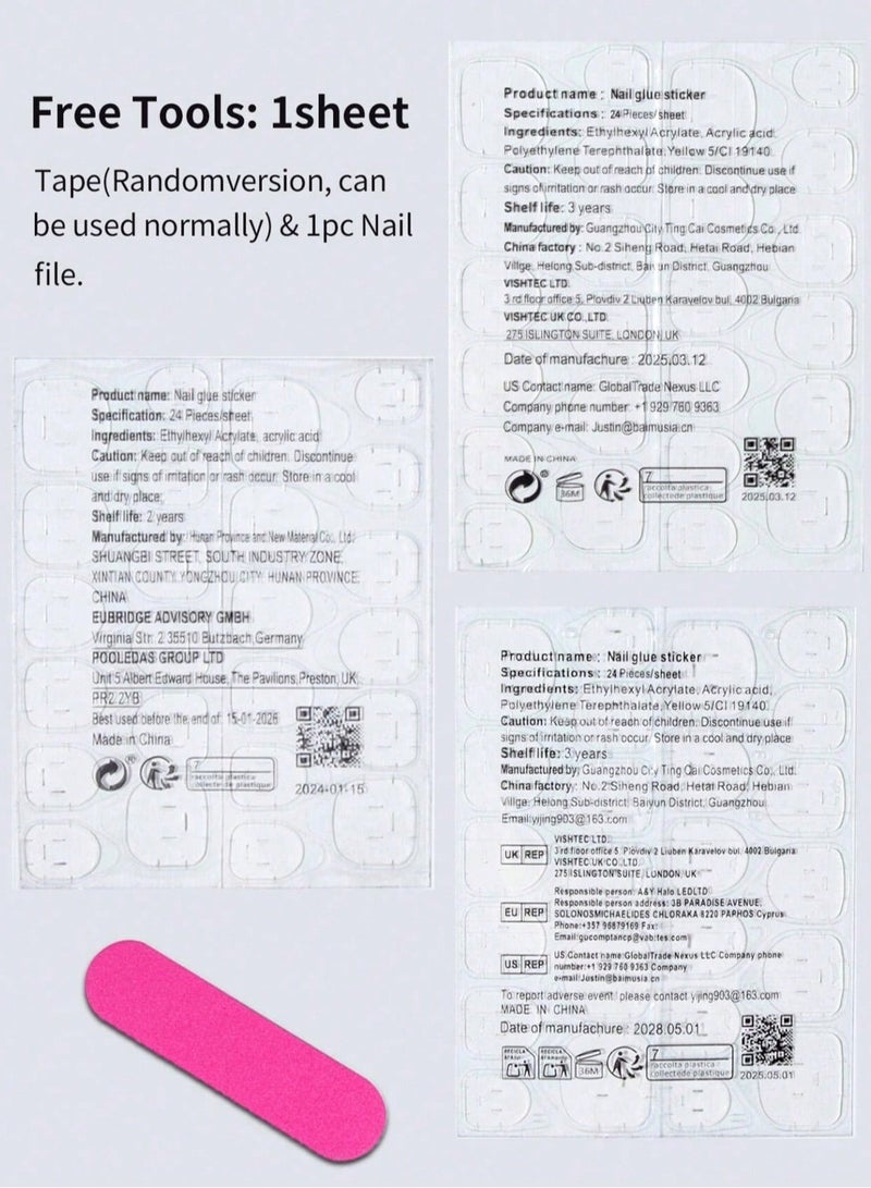 اظافر تركيب مجموعة 24 قطعة أظافر تركيب باللون الأزرق مع تصميم زهور أنيق - Image 4