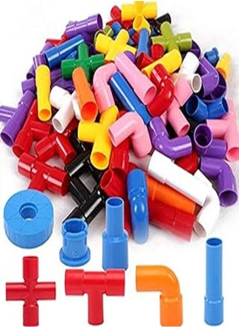 Building Blocks, Tube Blocks Set Assembling puzzle toys DIY Pipeline Blocks with Wheels 72 pcs Interlocking Set Construction color Building Blocks for Kids