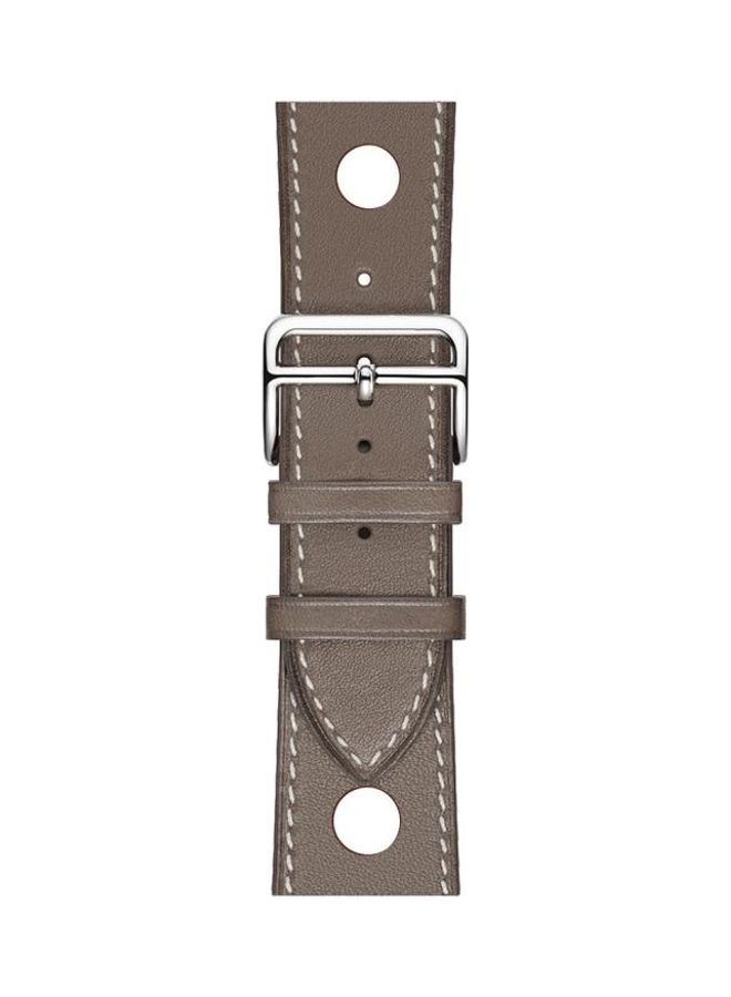 NIBEMINENT Fashionable Single Circle Three Holes Genuine Leather Strap for Apple Watch Series 7/6/SE/5/4/3/2/1 42/44/45mm Grey  - Image 4