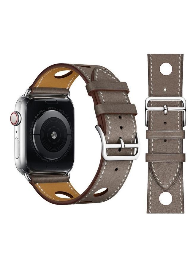 NIBEMINENT Fashionable Single Circle Three Holes Genuine Leather Strap for Apple Watch Series 7/6/SE/5/4/3/2/1 42/44/45mm Grey  - Image 1