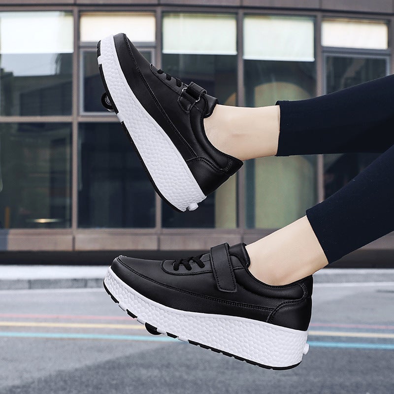 Cross-border Double-wheeled Heelys Shoes, Beginner Roller Skates, Boys, Girls, Students, Teenagers, Wheeled Shoes, Dual-purpose Shoes, Lightweight Models 2218 black - Image 5