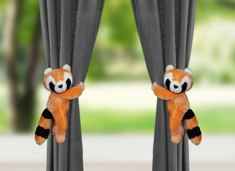 Tickles 2 Pcs Raccoon Soft Plush Toy Curtain Tiebacks Holder Clip for Children Living Room Decoration Accessories Window Curtain Decorations (Size: 30 cm Color: Brown) - Image 1
